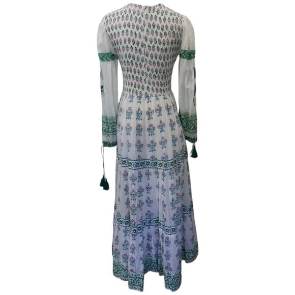 OLIPHANT Smocked Top Ballon Sleeve Provence Print Maxi Dress Size XS - Picture 11 of 13